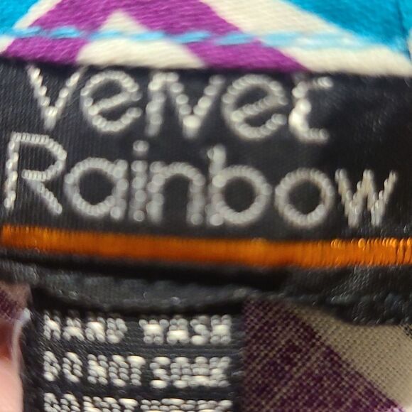 Large Velvet Rainbow Short Sleeve Multi Colored Stripe Design Top - Picture 5 of 5